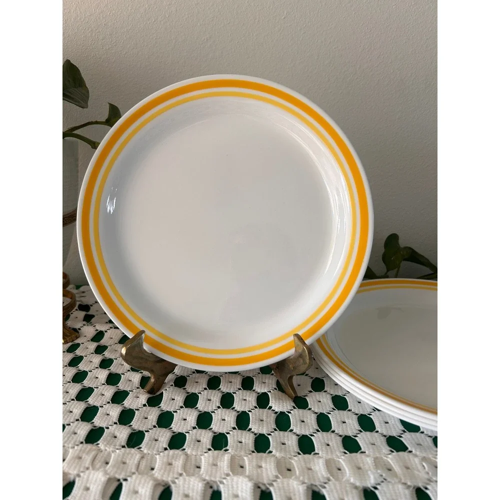 Corelle by Corning Yellow Striped Salad Plates Vitrelle Glass Set of 4 8.5